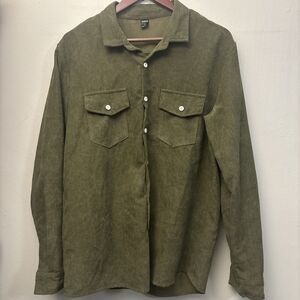 Shien Mens Button Down Shirt Corduroy Size Large Long Sleeve Green